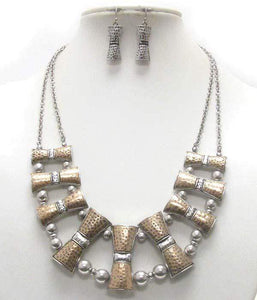 Womens Silver Tone Brass Pendant Statement Necklace Earring Set