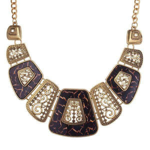 Gold Brown Two-Tone Square Design Necklace