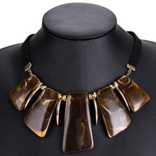 Load image into Gallery viewer, Womens Brown Pendant Gold Statement Necklace