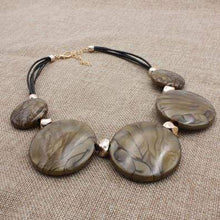 Load image into Gallery viewer, Brown Stone Leather Necklace with Gold Accents