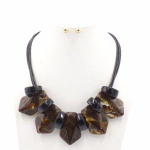 Chunky Brown and Black Leather Necklace Set