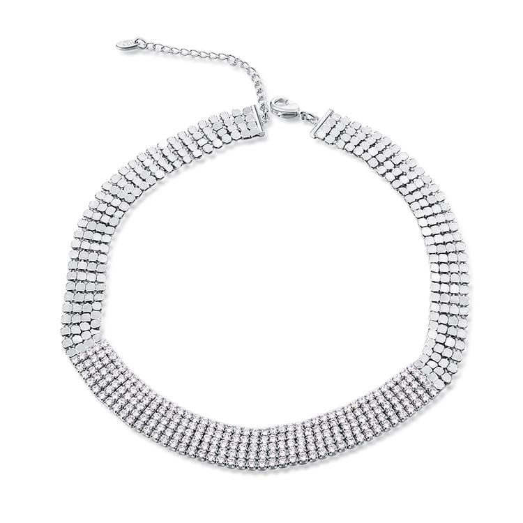 Crystal Design Silver Choker Necklace