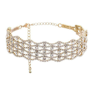 Womens Gold Crystal Bling Choker Necklace