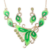 Load image into Gallery viewer, Gold &amp; Green Flower Necklace Set