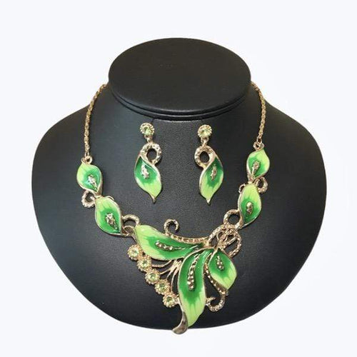 Etta'J Jewelry Necklaces Gold & Green Flower Necklace Set