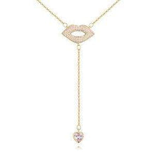 Load image into Gallery viewer, Womens  Gold &quot;Y&quot; Crystal Lip Design Necklace
