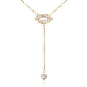 Gold "Y" Crystal Lip Design Necklace