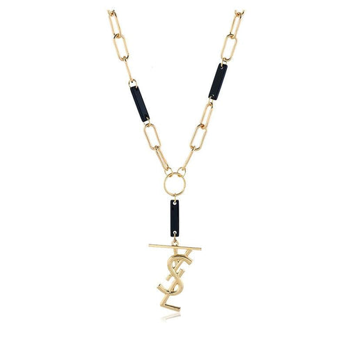 Gold Pendant Necklace Unisex Adult Gold Color Black Accent Fashion Statement Chain