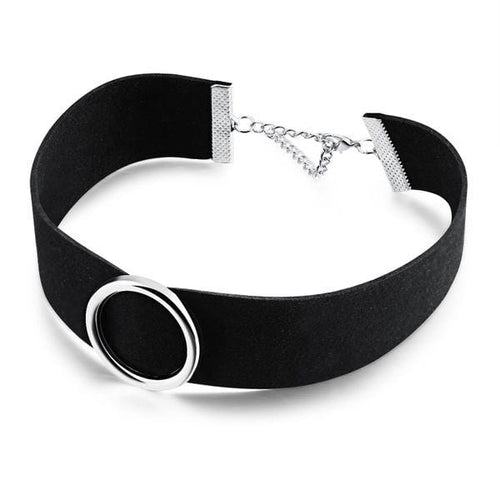 Womens Large Black Choker Necklace with Silver Accent