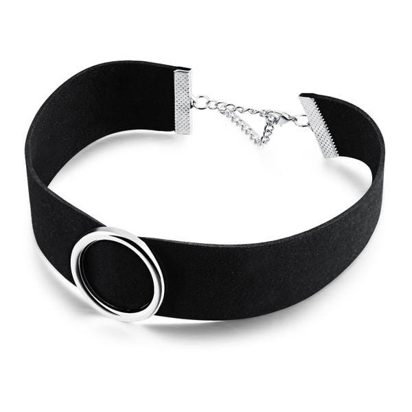 Large Black Choker Necklace with Silver Accent