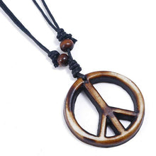 Load image into Gallery viewer, Leather Adjustable Cord Peace Pendant Necklace