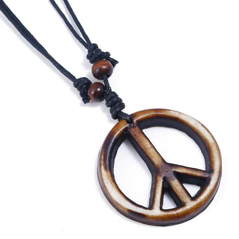 Leather Adjustable Cord Peace Pendant Necklace