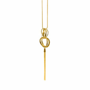 Womens Long Gold Tone Tassel Necklace with Interlocking Rings