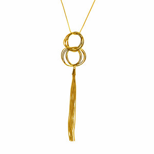 Womens Long Gold Tone Tassel Necklace with Interlocking Rings