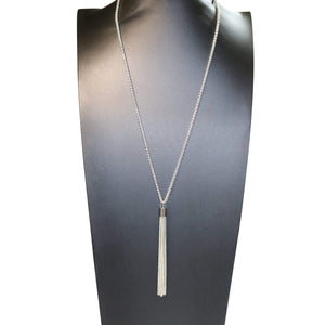 Long Silver Chain Tassel Necklace