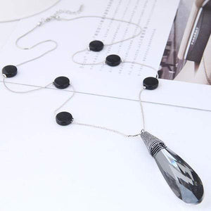 Womens Long Silver Tone Chain Necklace with Acrylic Pendant Design