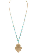 Load image into Gallery viewer, Womens Long Turquoise Beaded 32" Necklace with Moroccan Shape Pendant