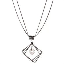 Load image into Gallery viewer, Womens Multi-Chain Black Gray Square Pendant Statement Necklace