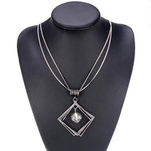 Load image into Gallery viewer, Womens Multi-Chain Black Gray Square Pendant Statement Necklace