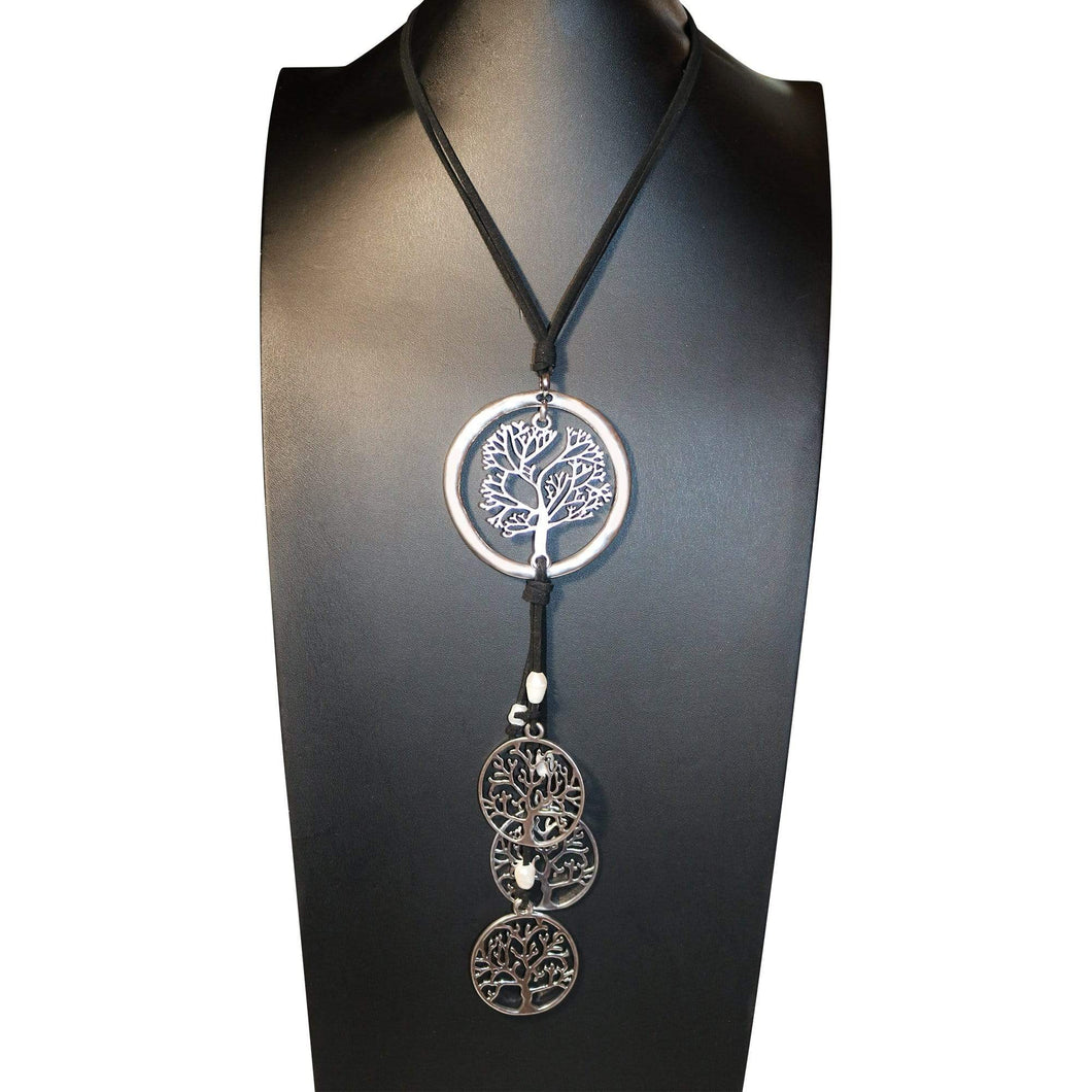 Etta'J Jewelry Necklaces Black & Silver Tree-of-Life Pendant Necklace