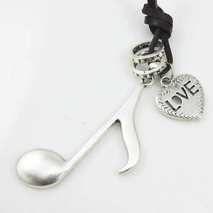 Leather Cord Silver Quaver Note Music Lovers Necklace Unisex Adult