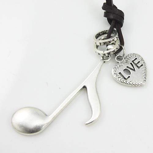 Leather Cord Silver Quaver Note Music Lovers Necklace Unisex Adult
