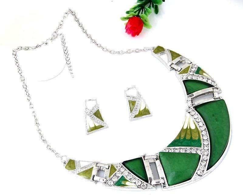 Silver Based Green Design Necklace Set