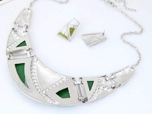 Womens Silver Tone Green Pendant Necklace Earring Set