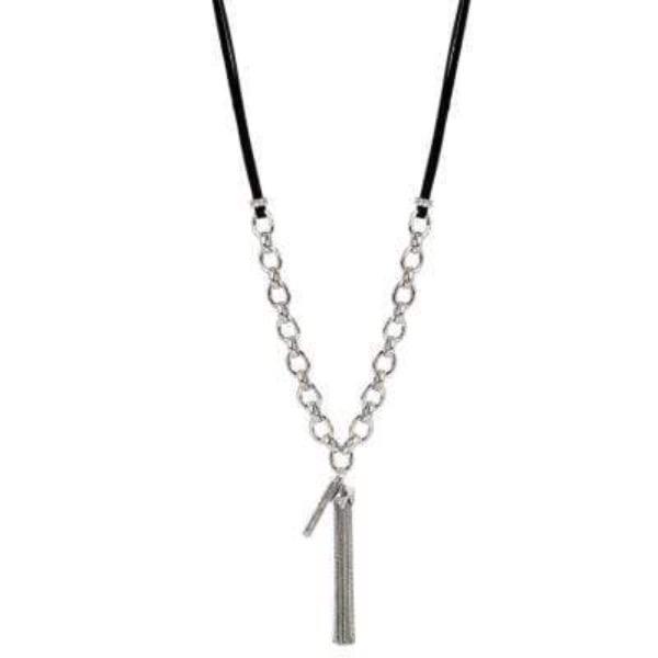 Silver & Black Tassel Pendant Necklace