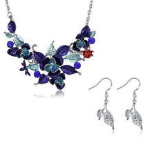 Load image into Gallery viewer, Silver &amp; Blue Flower Necklace Set
