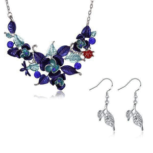 Silver & Blue Flower Necklace Set