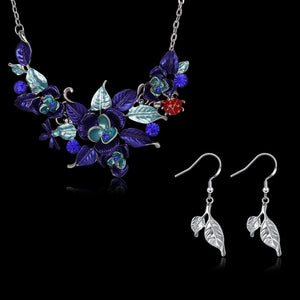 Silver & Blue Flower Necklace Set