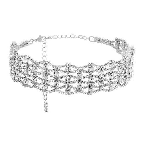 Womens Silver Crystal Bling Choker Necklace