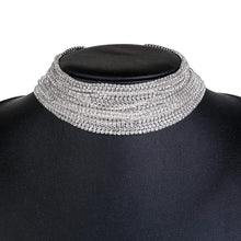 Load image into Gallery viewer, Silver Multi-Strand Crystal Design Choker Necklace