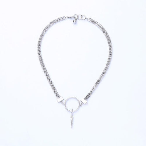 Womens Silver Choker Necklace with Pendant