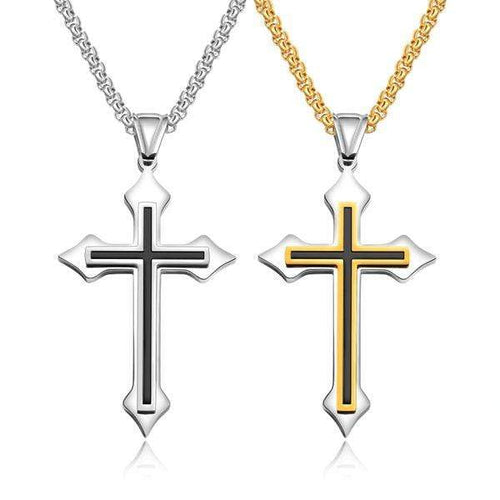 Mens Titanium Stainless Steel Cross Necklace