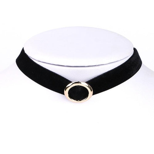 Womens Small Black Choker Necklace with Gold Accent