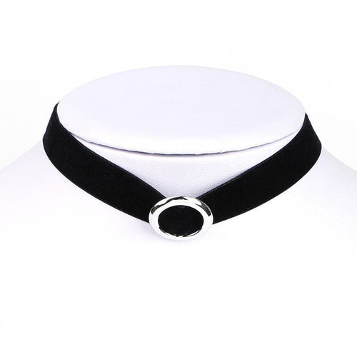 Womens Small Black Choker Necklace with Silver Accent