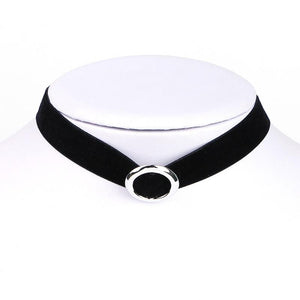 Small Black Choker Necklace with Silver Accent