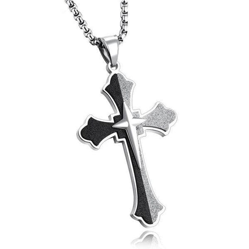 Mens Stainless Steel Pendant Black Cross Necklace