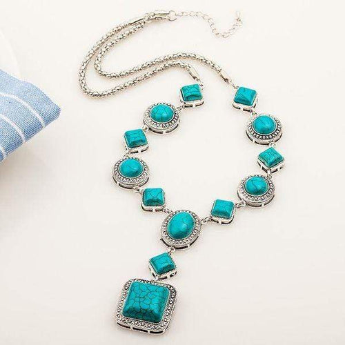Womens Silver Tone Turquoise Design Necklace