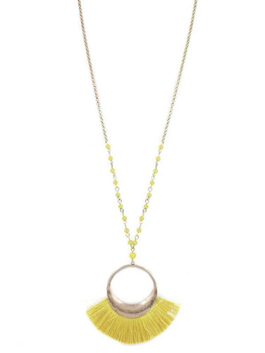 Boho Womens Yellow Cotton Tassel Pendant Long Necklace