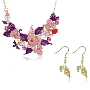 Pink & Gold Flower Necklace Set
