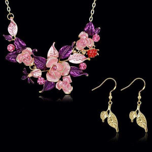 Pink & Gold Flower Necklace Set