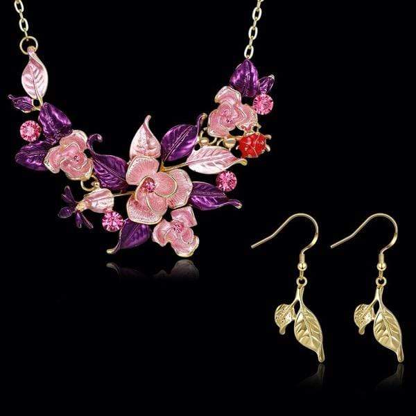 Pink & Gold Flower Necklace Set
