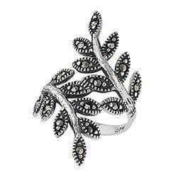 Womens Marcasite Ring Size 7 Antique Sterling Silver .925 Leaf Band Fine Jewelry