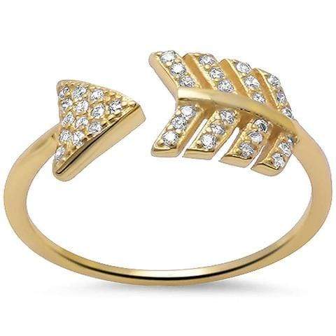 Gold Arrow Zirconia Studded .925 Sterling Silver Ring - More Colors