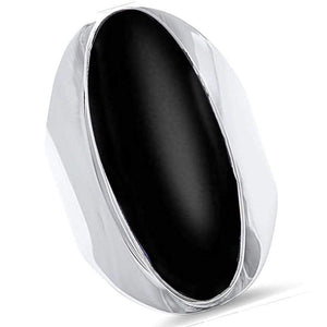 Sterling Silver .925 Big Oval Black Onyx Ring