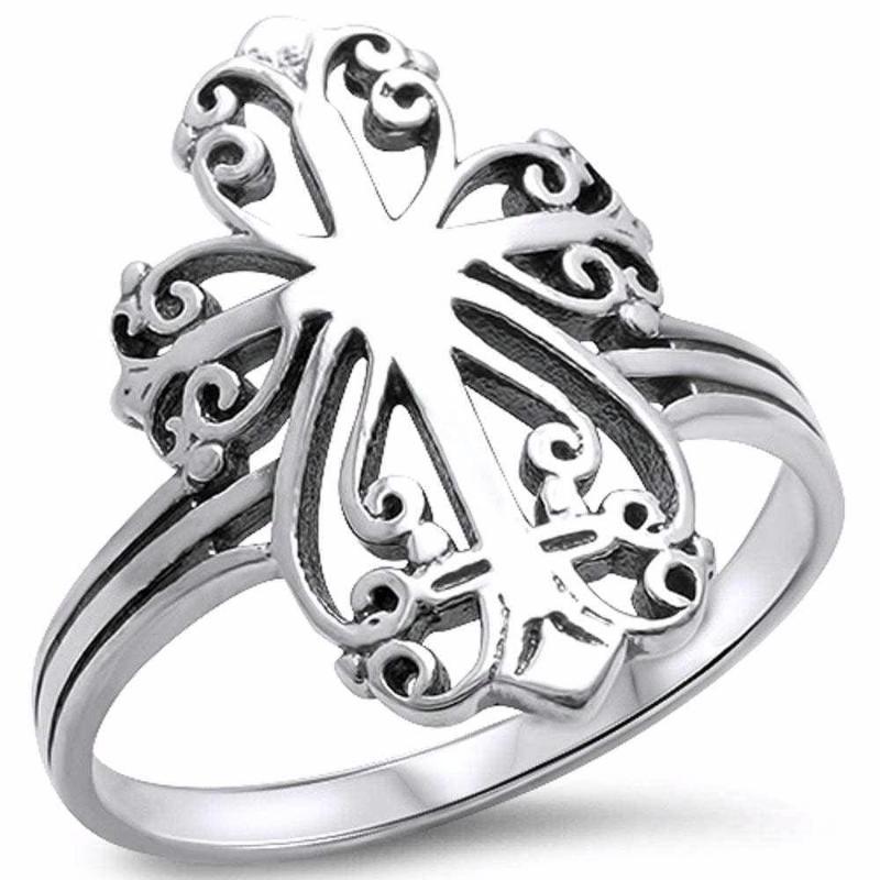 Sterling Silver .925 Filigree Cross Ring