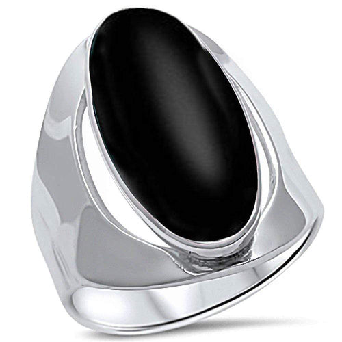 Womens Sterling Silver .925 Oval Black Onyx Ring